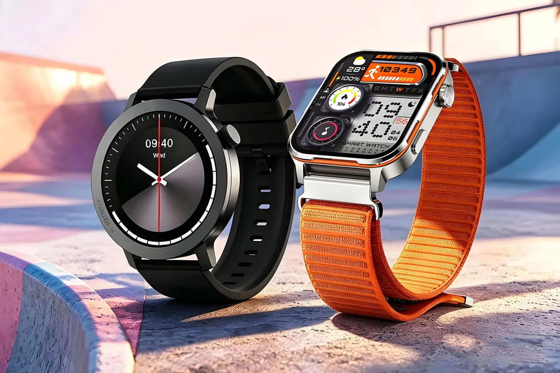 ساعت هوشمند رول‌می (Rollme AI Watch 3) و مدل AI Watch 3 با بندهای مشکی و نارنجی