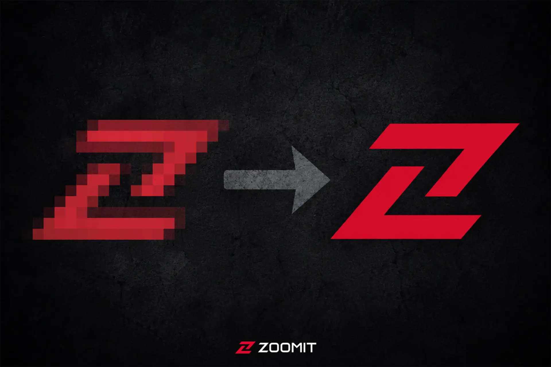 لوگوی قرمز زومیت (Zoomit) در دو حالت پیکسلی و با کیفیت بالا