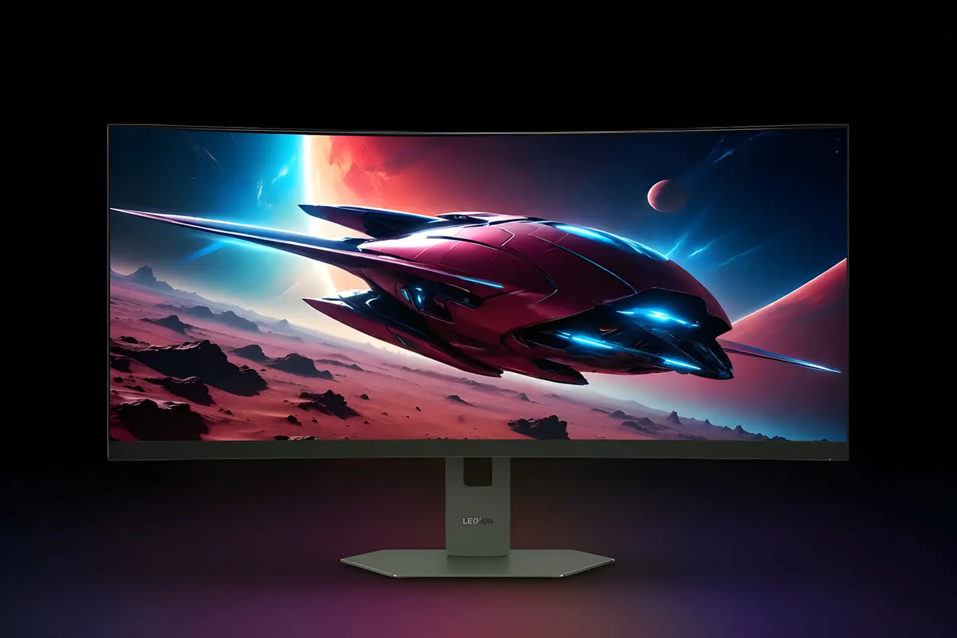 مانیتور خمیده گیمینگ لنوو (Lenovo Legion 34W-2C) با نمایش تصویر فضا و سفینه