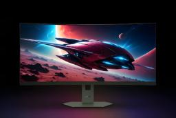 مانیتور خمیده گیمینگ لنوو (Lenovo Legion 34W-2C) با نمایش تصویر فضا و سفینه
