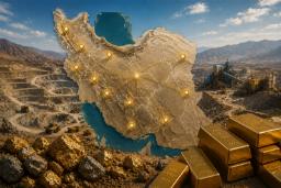 نقشه ایران با نشانه‌های طلایی موقعیت معادن و شبکه تولید طلای ایران