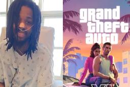 گیمر جوان بیمار با لوله اکسیژن در کنار پوستر بازی Grand Theft Auto (GTA)