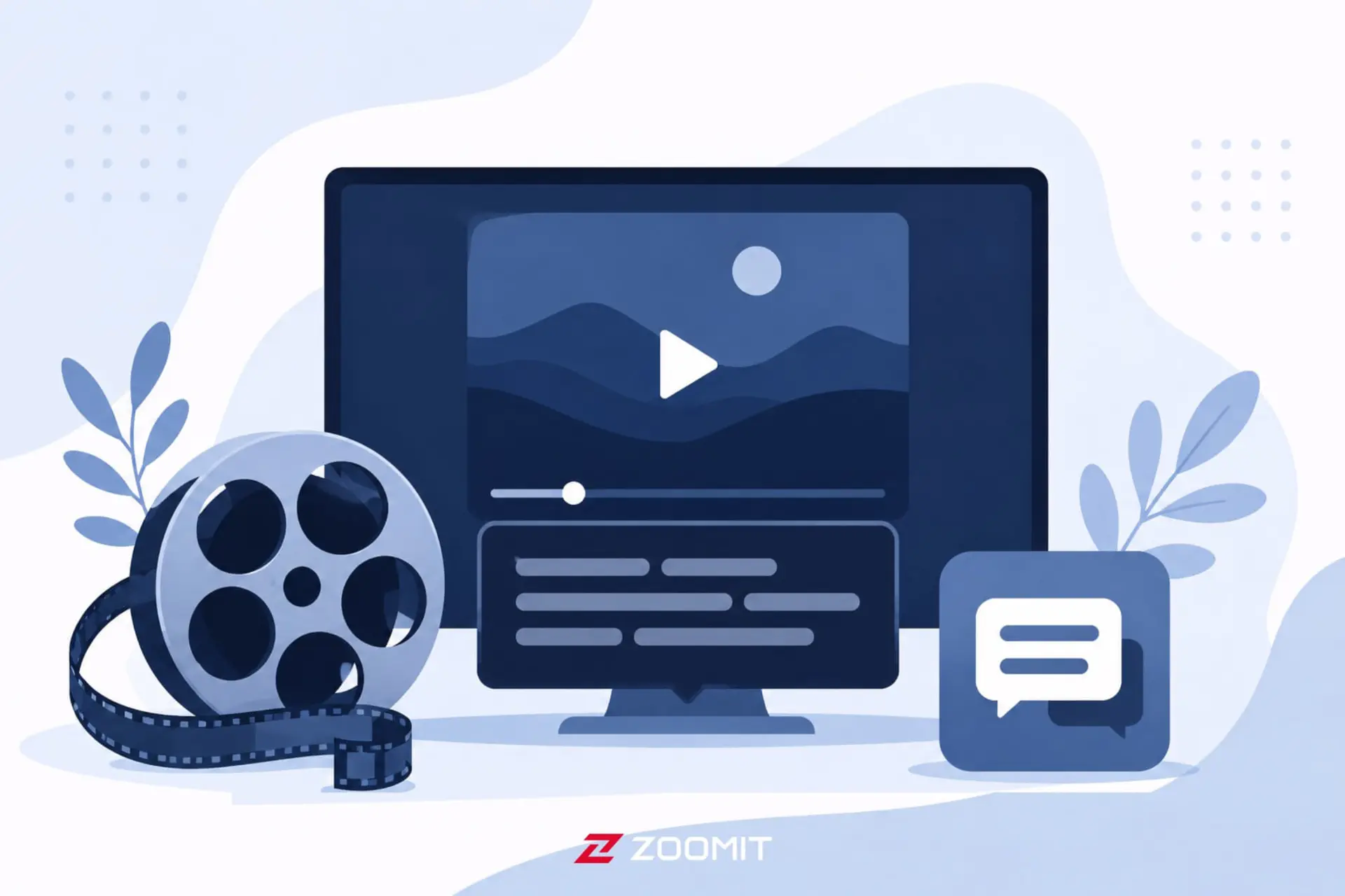 نمایشگر کامپیوتر همراه با فیلم و نمادهای زیرنویس و فیلم سینمایی