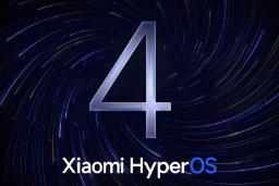 لوگوی عدد ۴ و نام سیستم‌عامل Xiaomi HyperOS بر پس‌زمینه ستاره‌ای