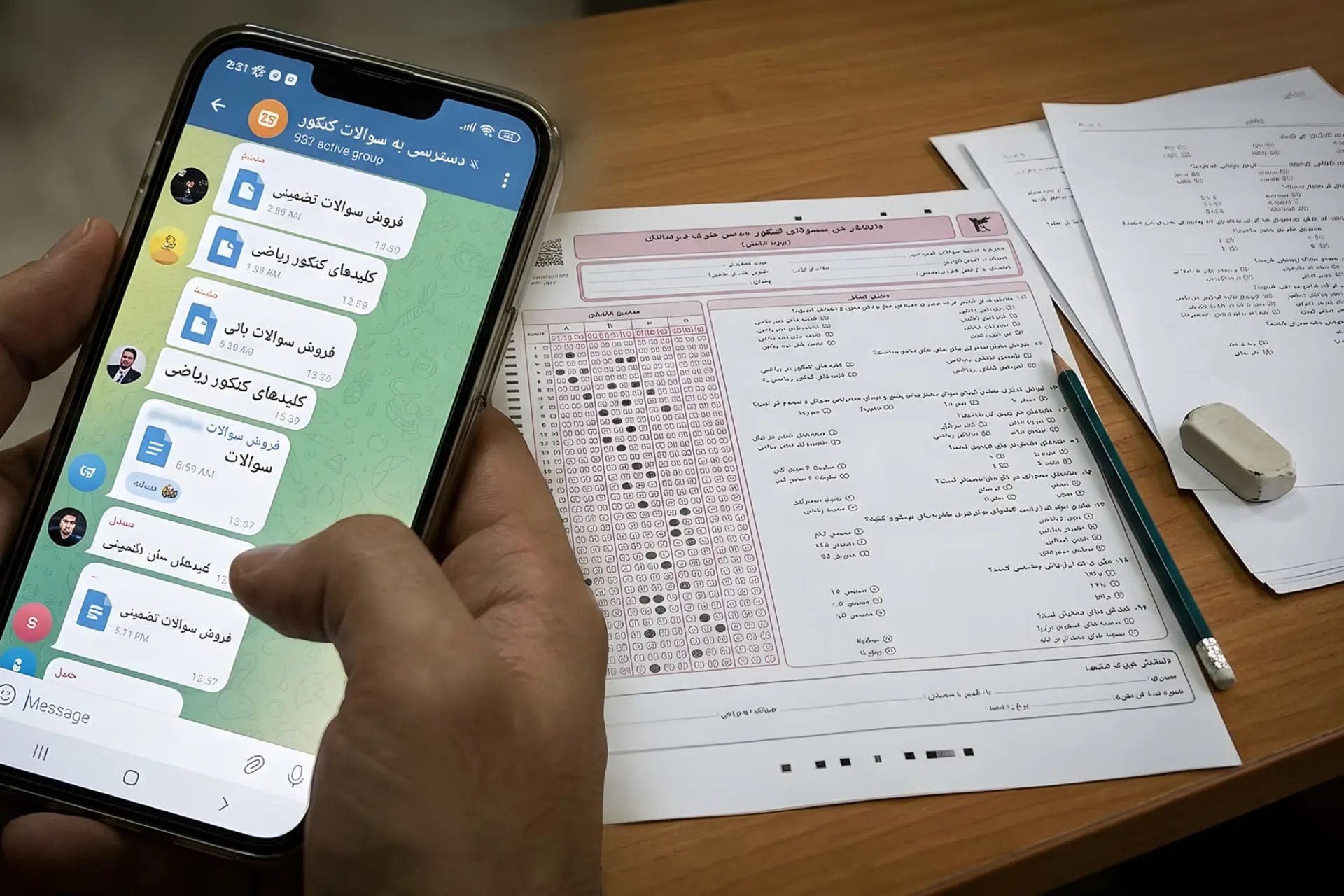 پیام‌های گروه تلگرام درباره فروش سوالات کنکور در کنار پاسخ‌نامه کنکور