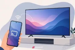 گوشی سامسونگ (Samsung) در حال انتقال تصویر به تلویزیون هوشمند از طریق وای‌فای