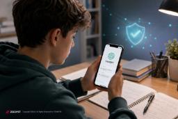 اپلیکیشن چت‌جی‌پی‌تی (ChatGPT) روی صفحه گوشی هوشمند در دست یک نوجوان