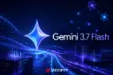 لوگوی Gemini 3.7 Flash در میان جریان‌های داده و شبکه‌های عصبی دیجیتال