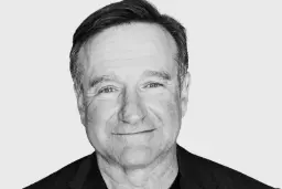 چهره رابین ویلیامز (Robin Williams) در یک پرتره سیاه و سفید