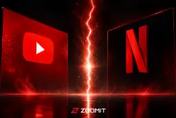 لوگوی یوتیوب (YouTube) و نتفلیکس (Netflix) در میان یک صاعقه قرمز