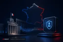هوش مصنوعی (AI) و نقشه درخشان فرانسه در کنار ساختمان دولتی
