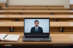 آواتار هوش مصنوعی یک مرد با کت و پیراهنه در صفحه نمایش لپ‌تاپ