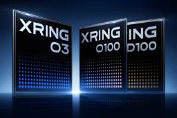 نمای گرافیکی از تراشه‌های سری Xring O3 با طرح نقاط آبی و طلایی