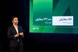 مردی در حال ارائه آمار رشد سفارش‌ها