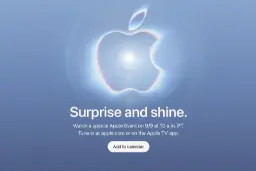 لوگوی درخشان اپل (Apple) روی پس‌زمینه آبی با نورپردازی ملایم