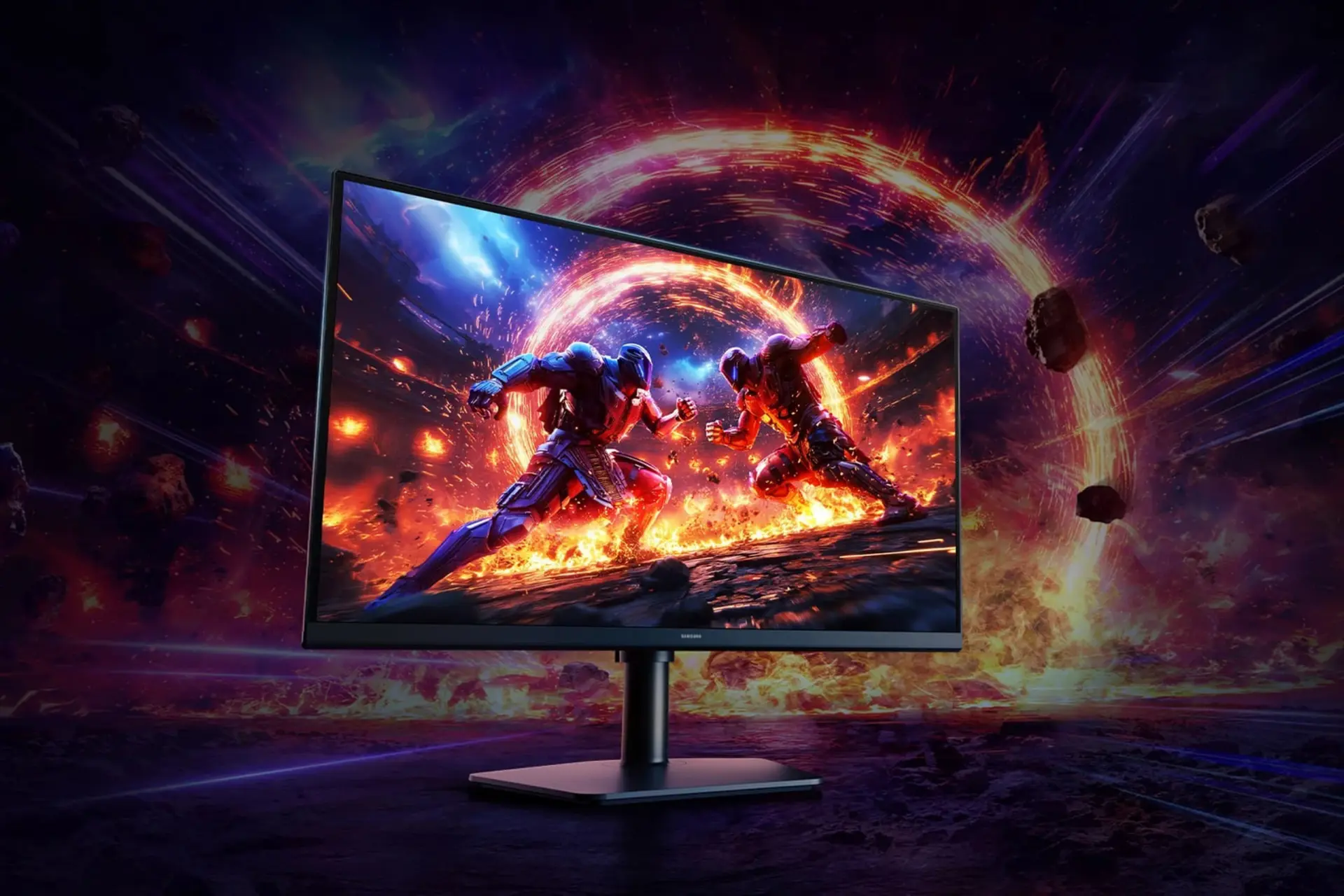 مانیتور گیمینگ سامسونگ مدل Odyssey G6 با نمایش صحنه نبرد در فضا
