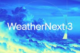 ابرها و آسمان در پس‌زمینه لوگوی WeatherNext 3 گوگل