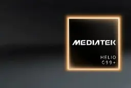 لوگوی تراشه مدیاتک مدل +Helio G99 روی پس‌زمینه تیره