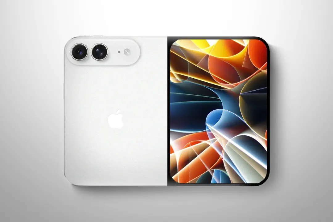 گوشی هوشمند آیفون فولد (iPhone Fold) با نمایشگر تاشو و بدنه سفید