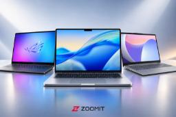 مجموعه‌ای از لپ‌تاپ‌های مختلف از جمله مک‌بوک پرو و ایسوس ROG