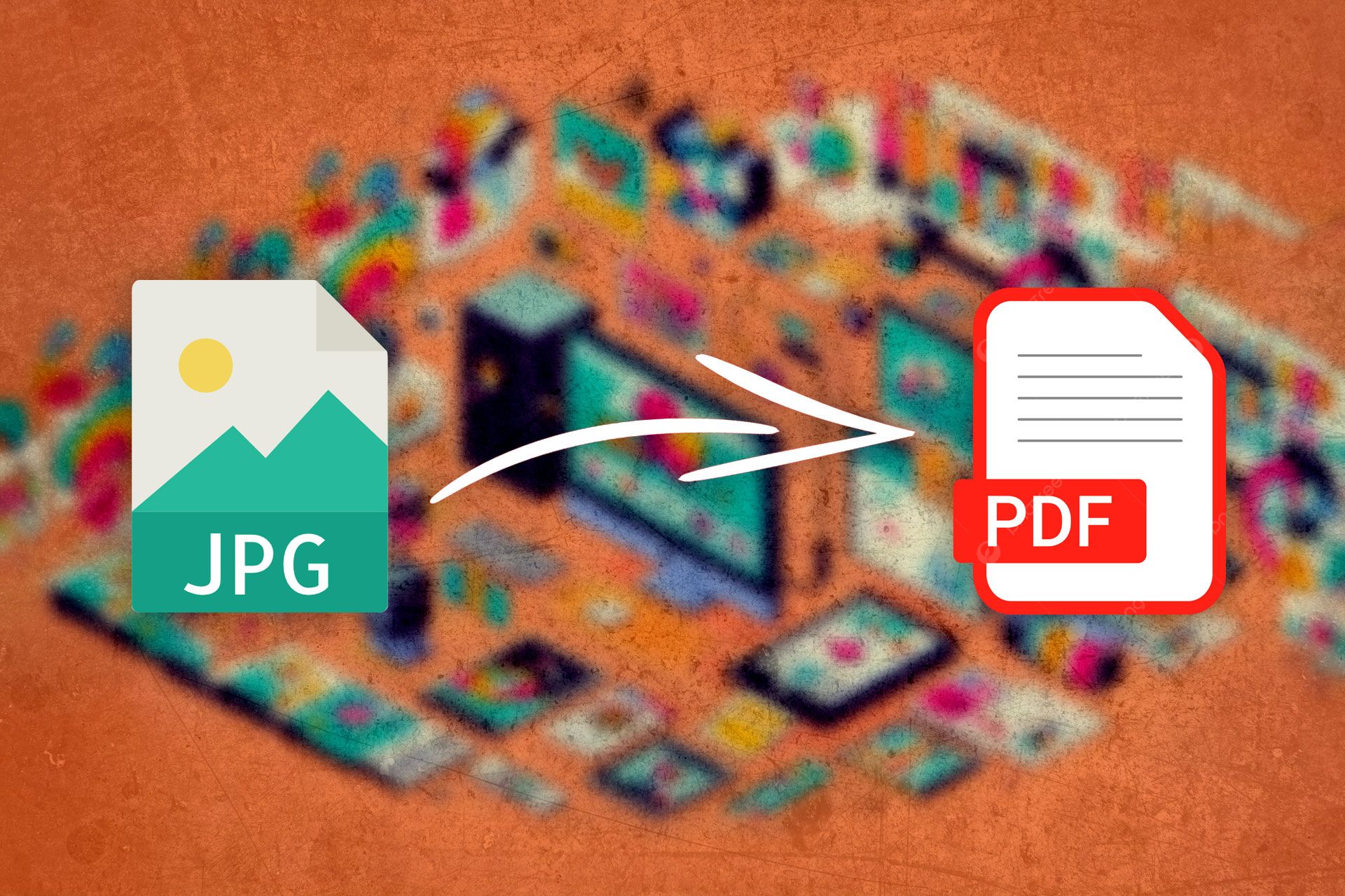 لوگوی JPG که به لوگوی PDF اشاره می‌کند