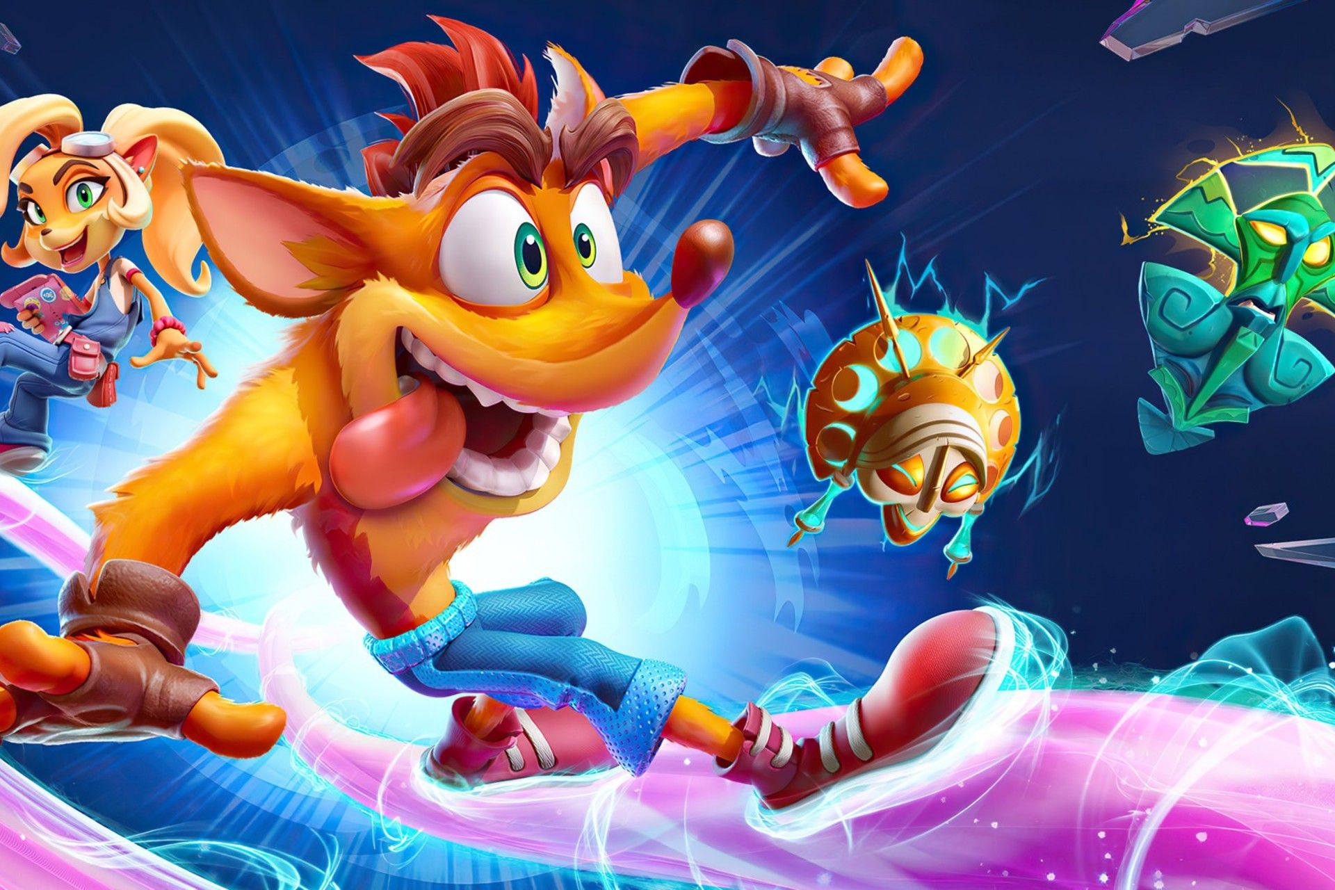 نمای شخصیت کارتونی کرش در کنار چند آیتم کارتونی