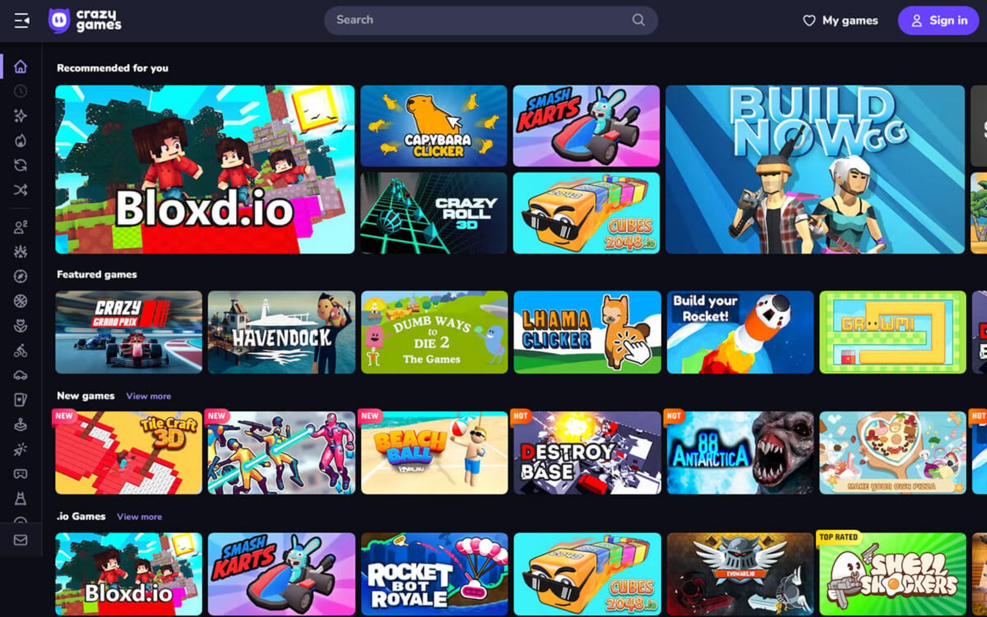 وب‌سایت بازی آنلاین crazygames بدون نیاز به نصب