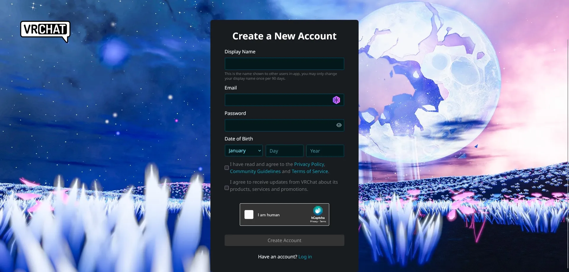 صفحه‌ی ثبت‌نام وی آر چت در وبسایت آن