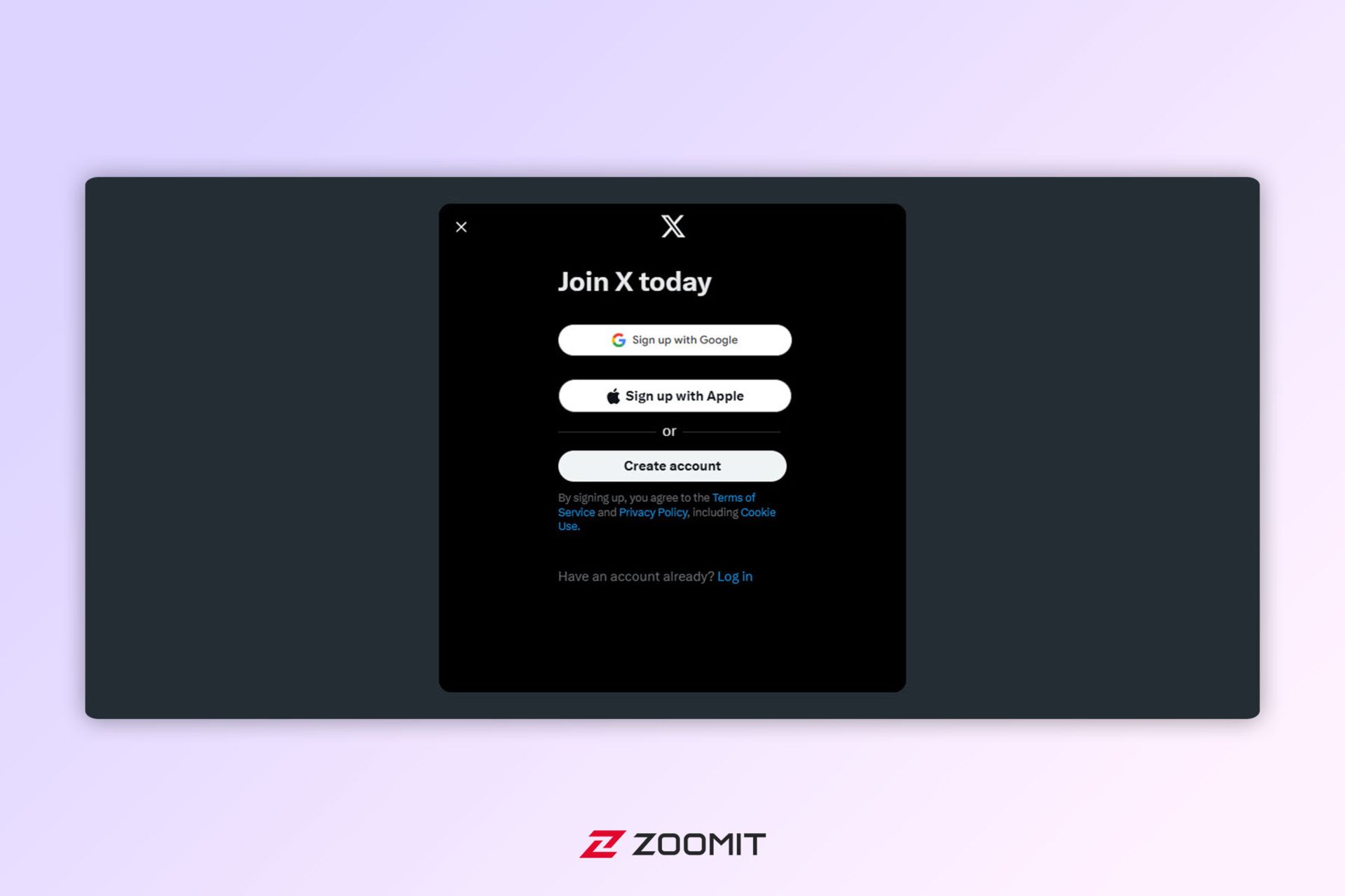 دکمه‌ی Create account ایکس توییتر سابق