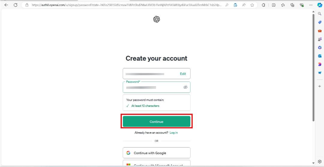 پنجره‌ی Create an account