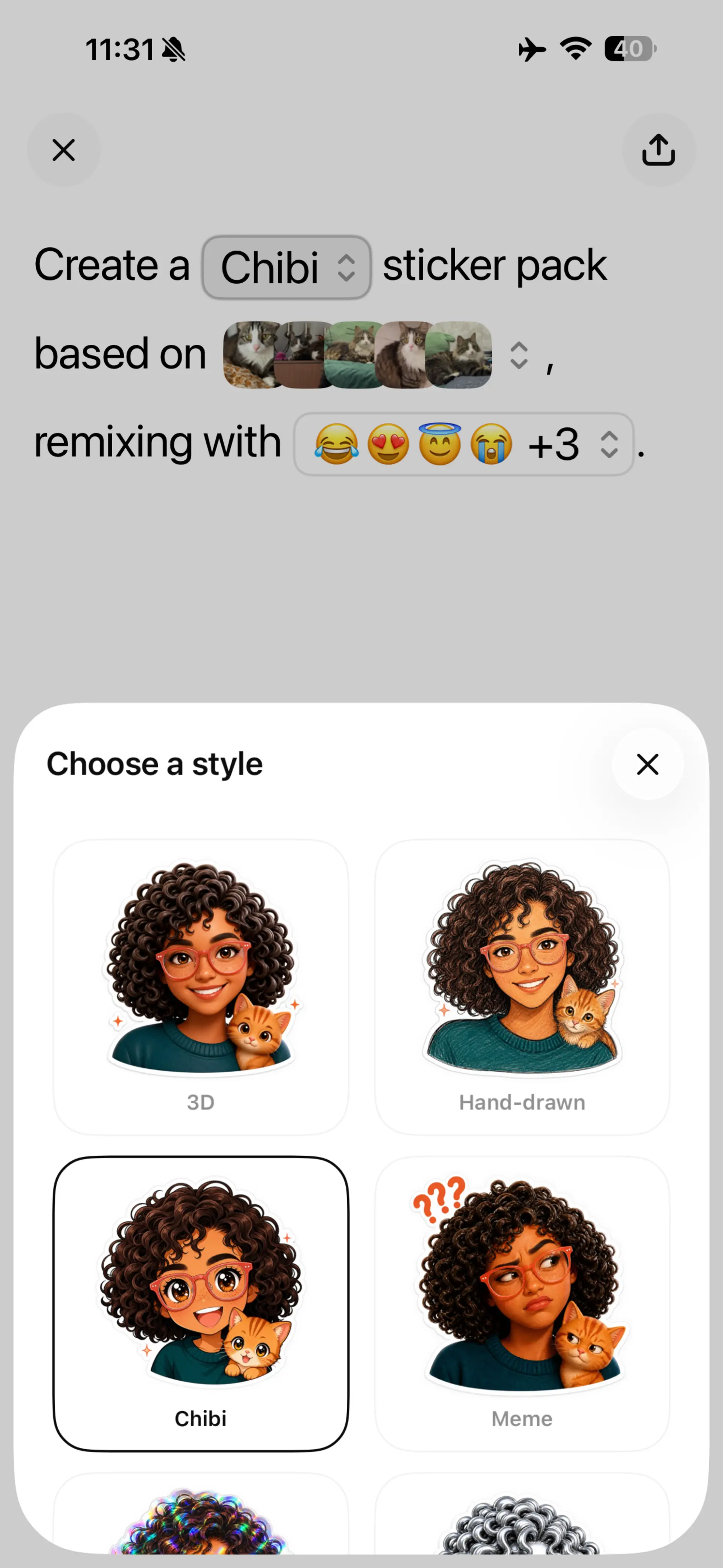 رابط کاربری ساخت پکیج استیکر Chibi بر پایه تصاویر گربه