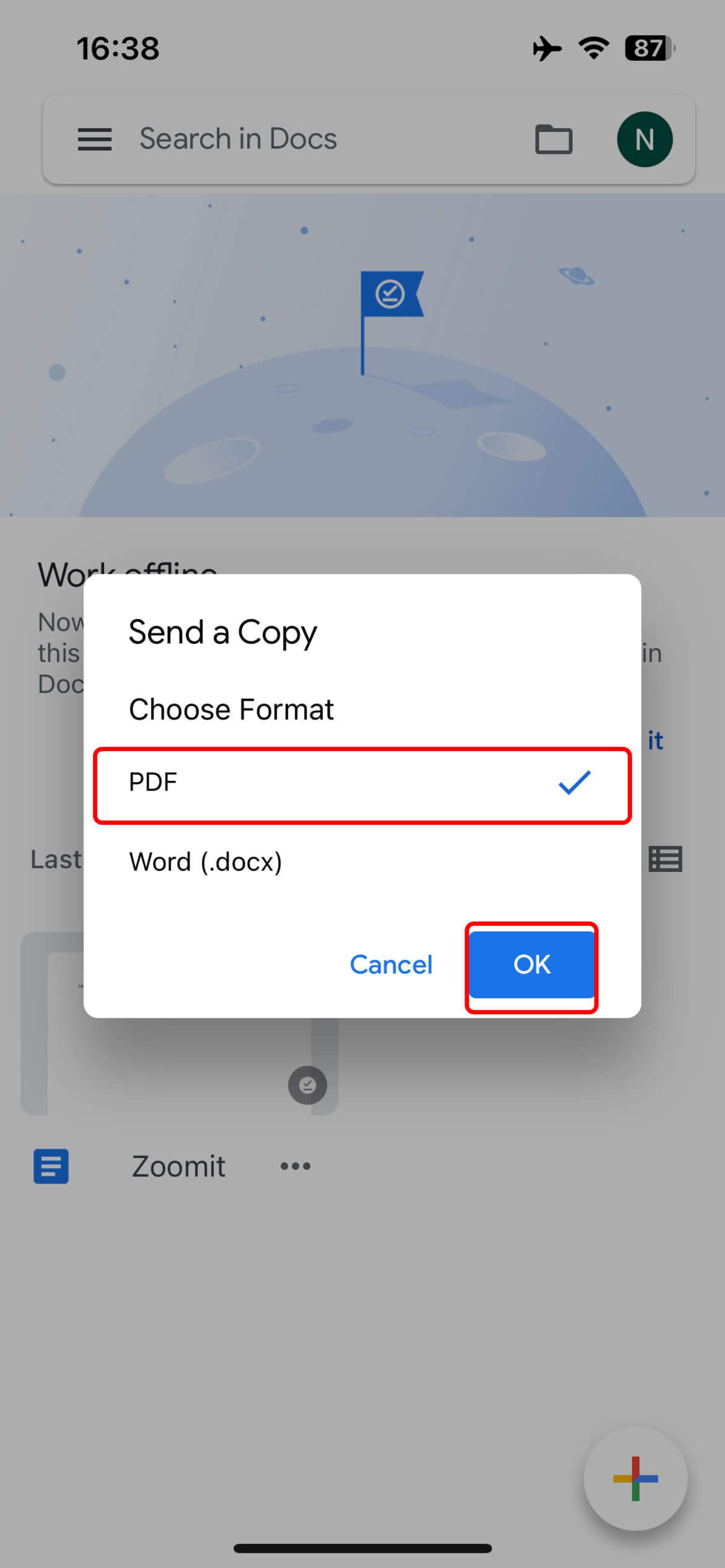 ساخت فایل pdf با آیفون با استفاده از Google Docs