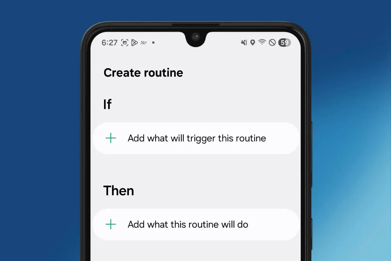 رابط کاربری تنظیم روتین (Create routine) در صفحه نمایش گوشی هوشمند