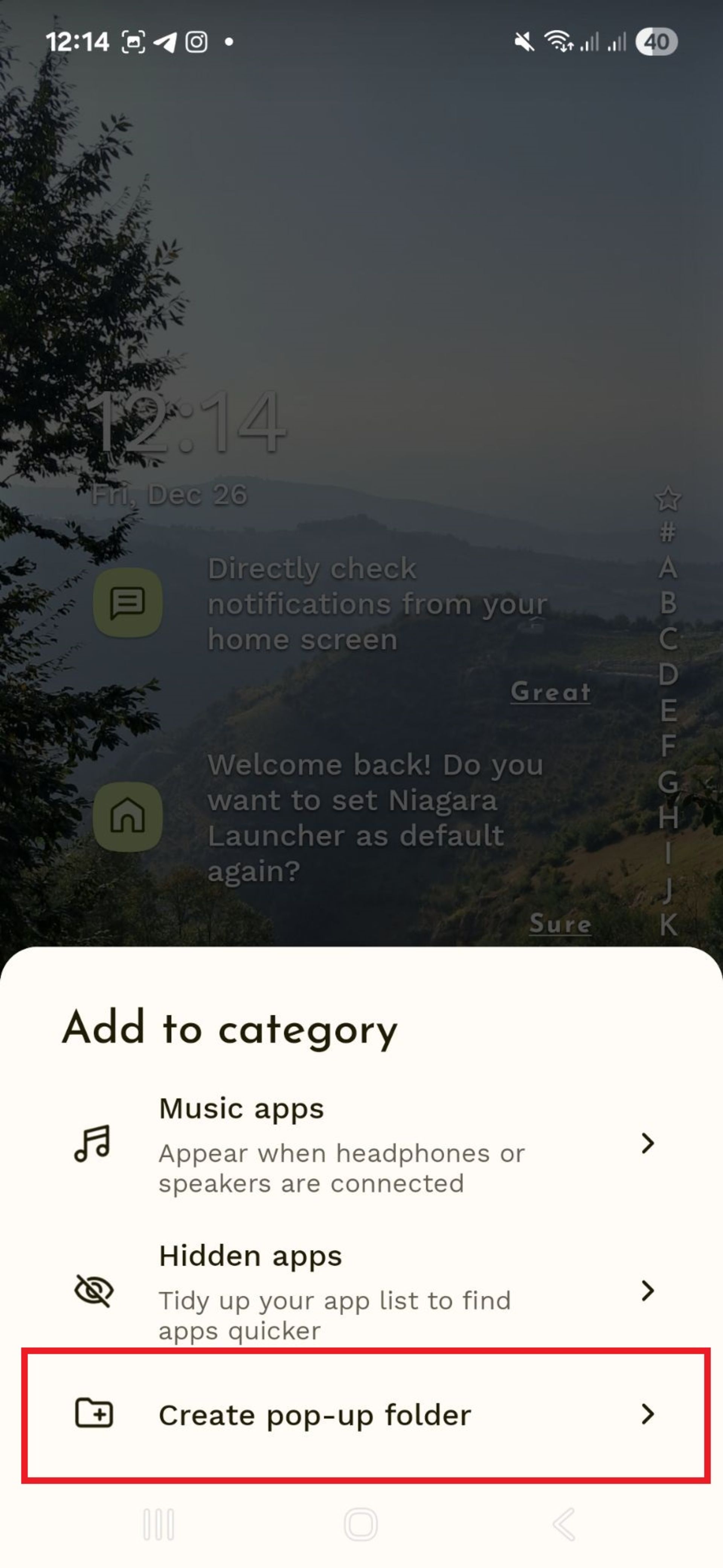 ساخت پوشه پاپ آپ در لانچر Niagara