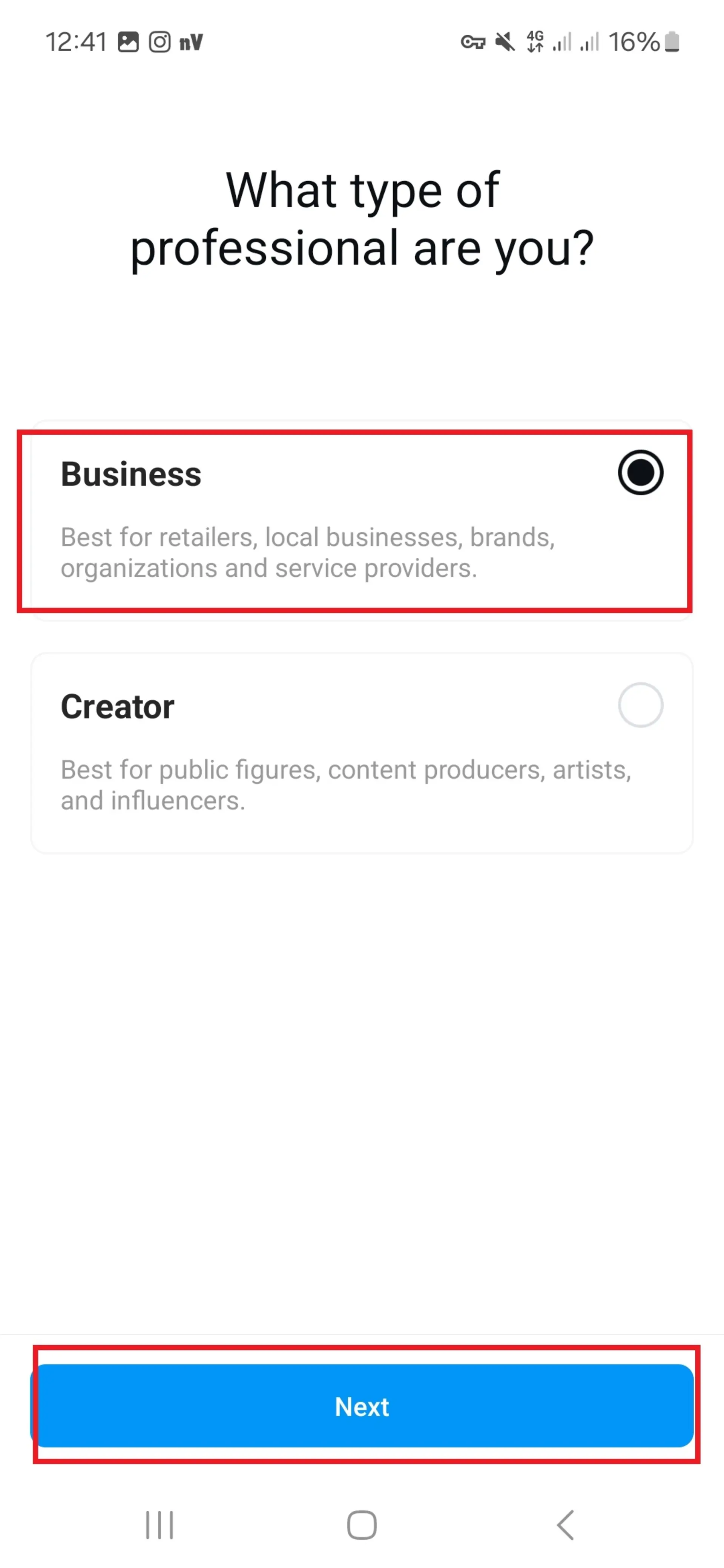 گزینه‌ی creator و business در حساب اینستاگرام