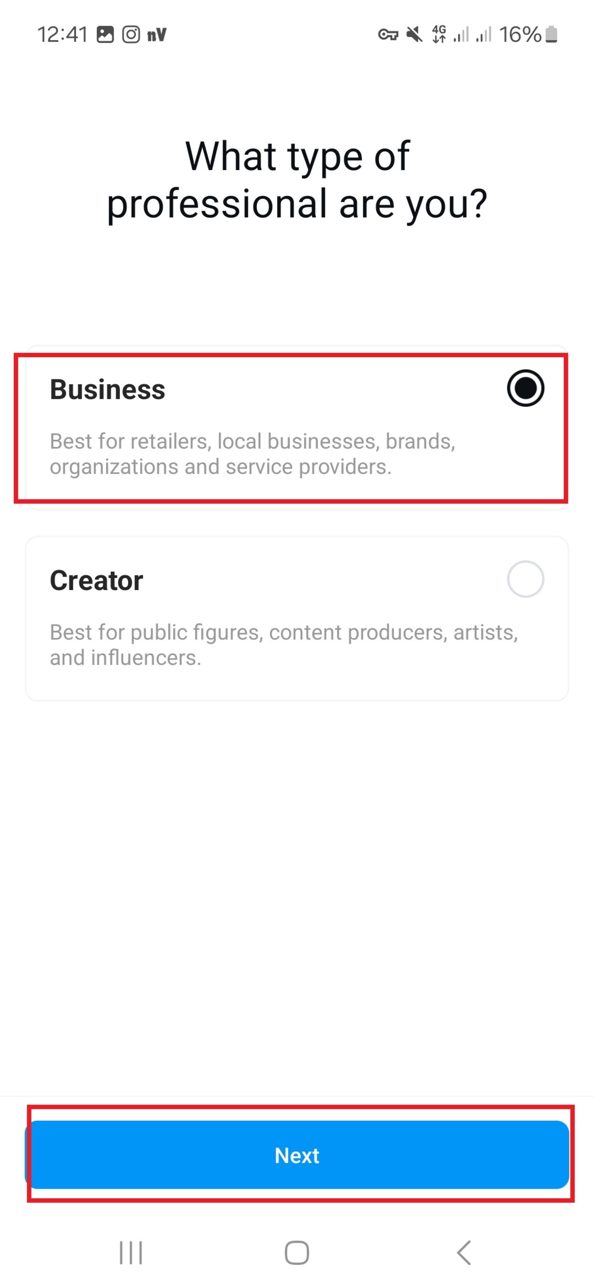 گزینه‌ی creator و business در حساب اینستاگرام