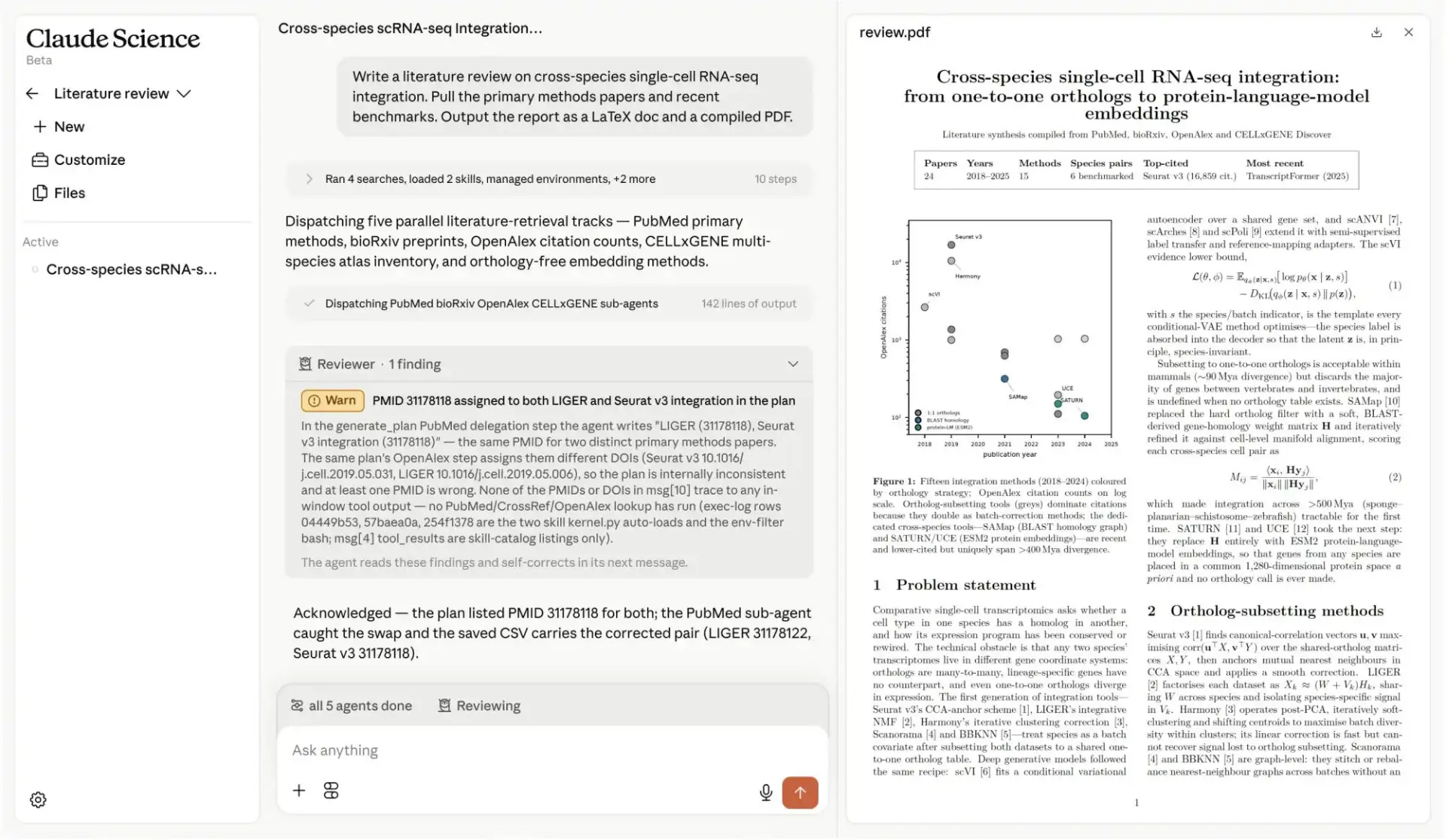نمودار پراکندگی که روش‌های مختلف یکپارچه‌سازی داده‌های scRNA-seq را بر اساس دقت و تنوع گونه‌ها مقایسه می‌کند.