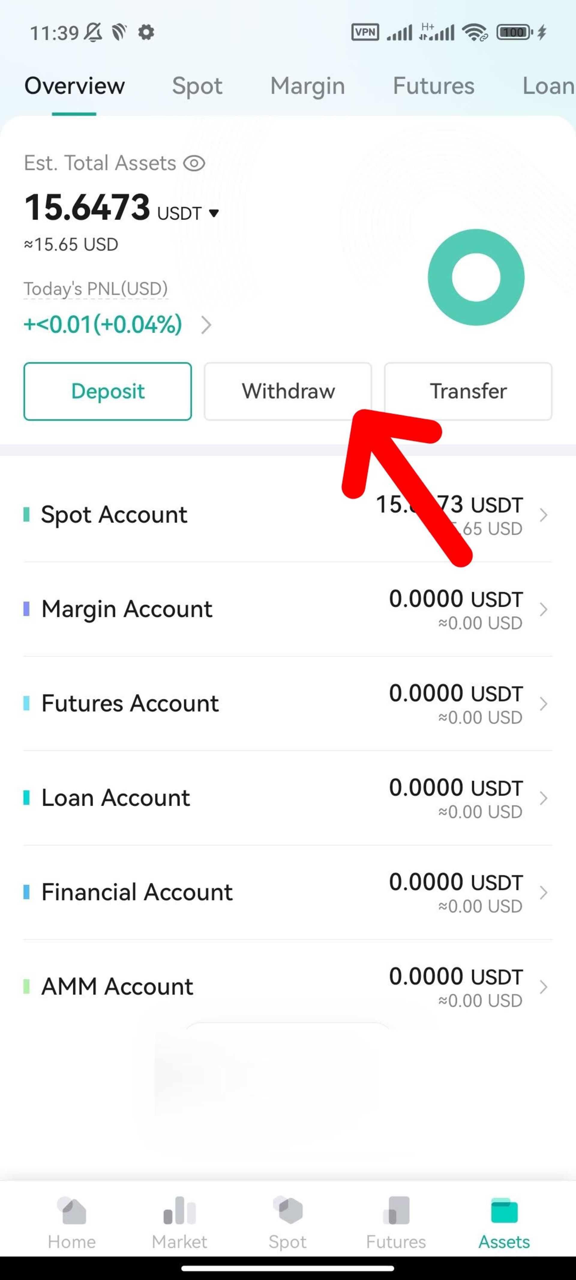 انتخاب گزینه برداشت در صرافی