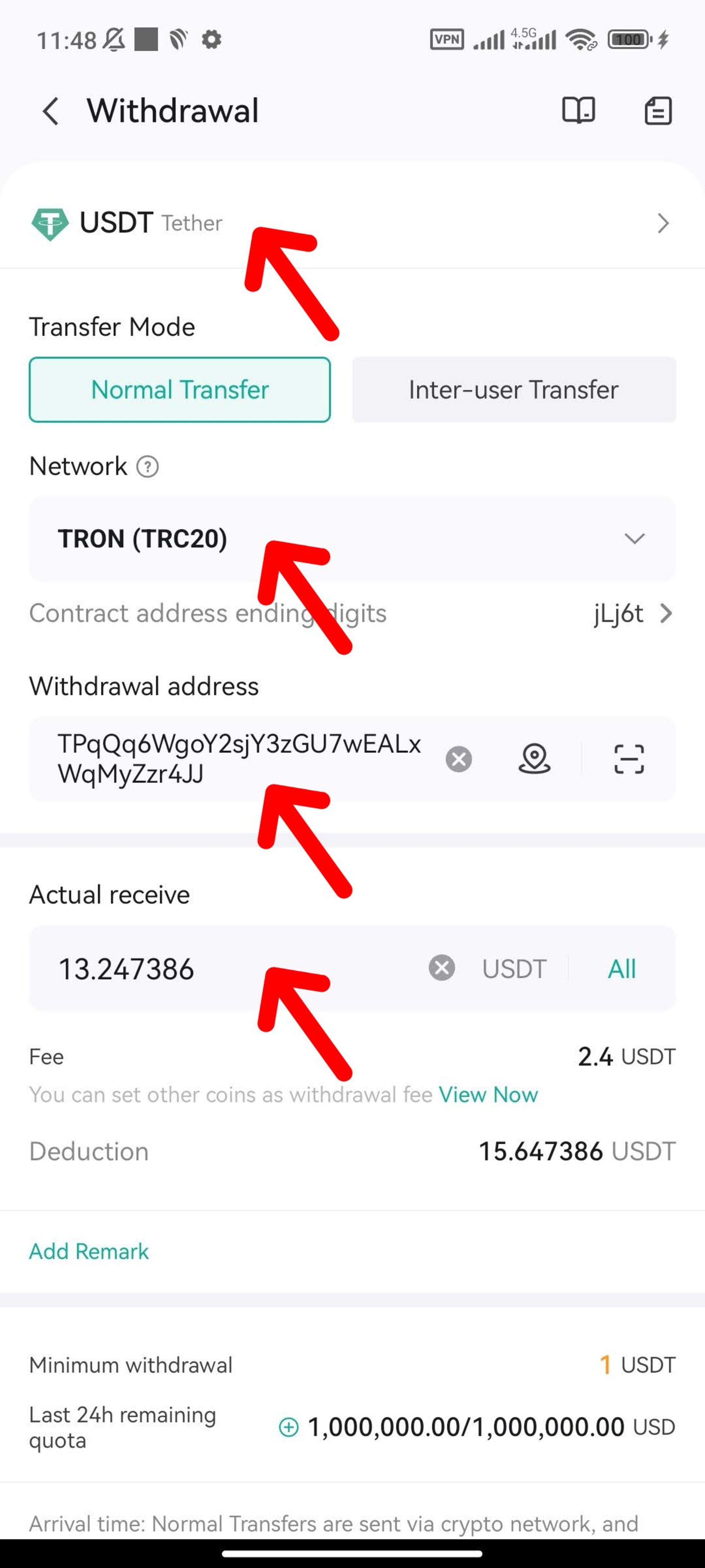 اطلاعات برداشت تتر از صرافی