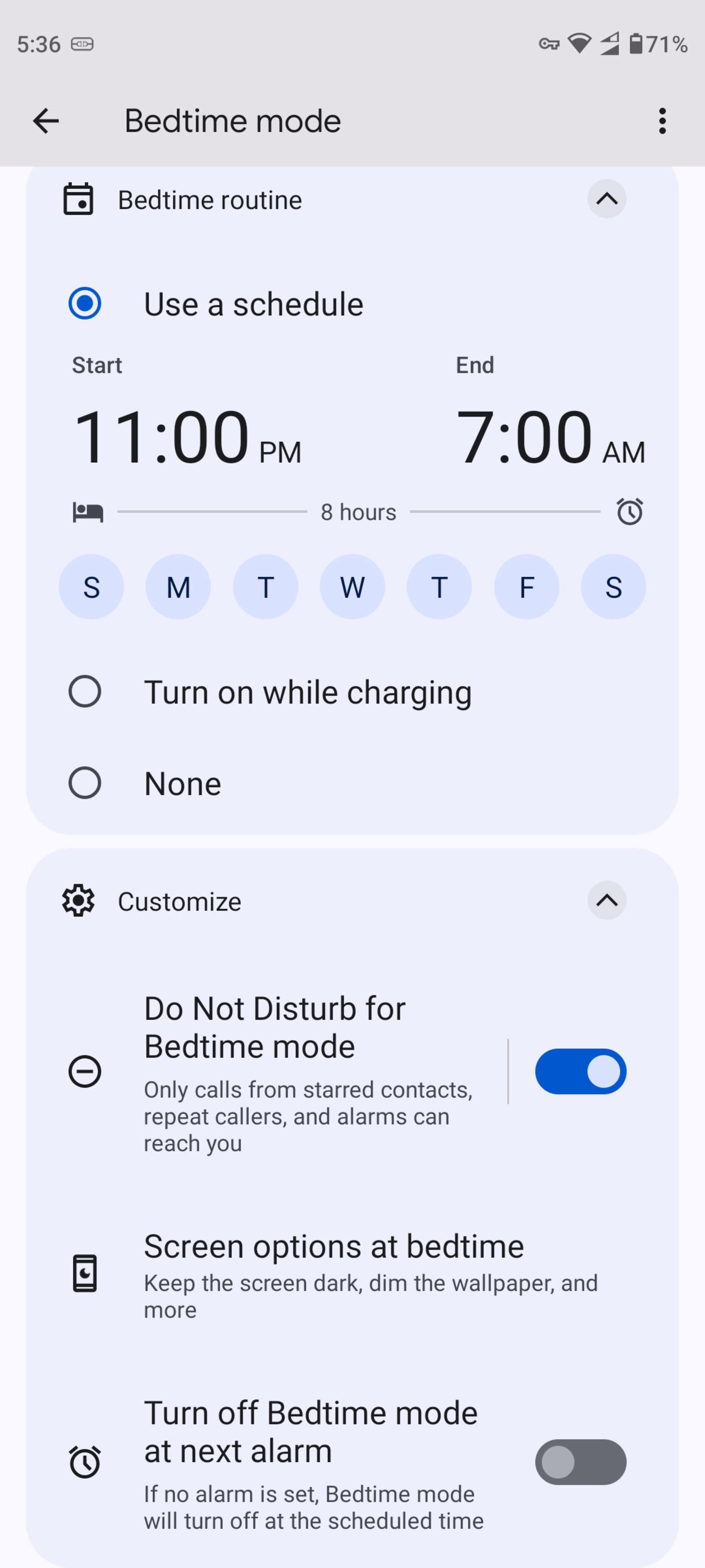 شخصی سازی bedtime mode