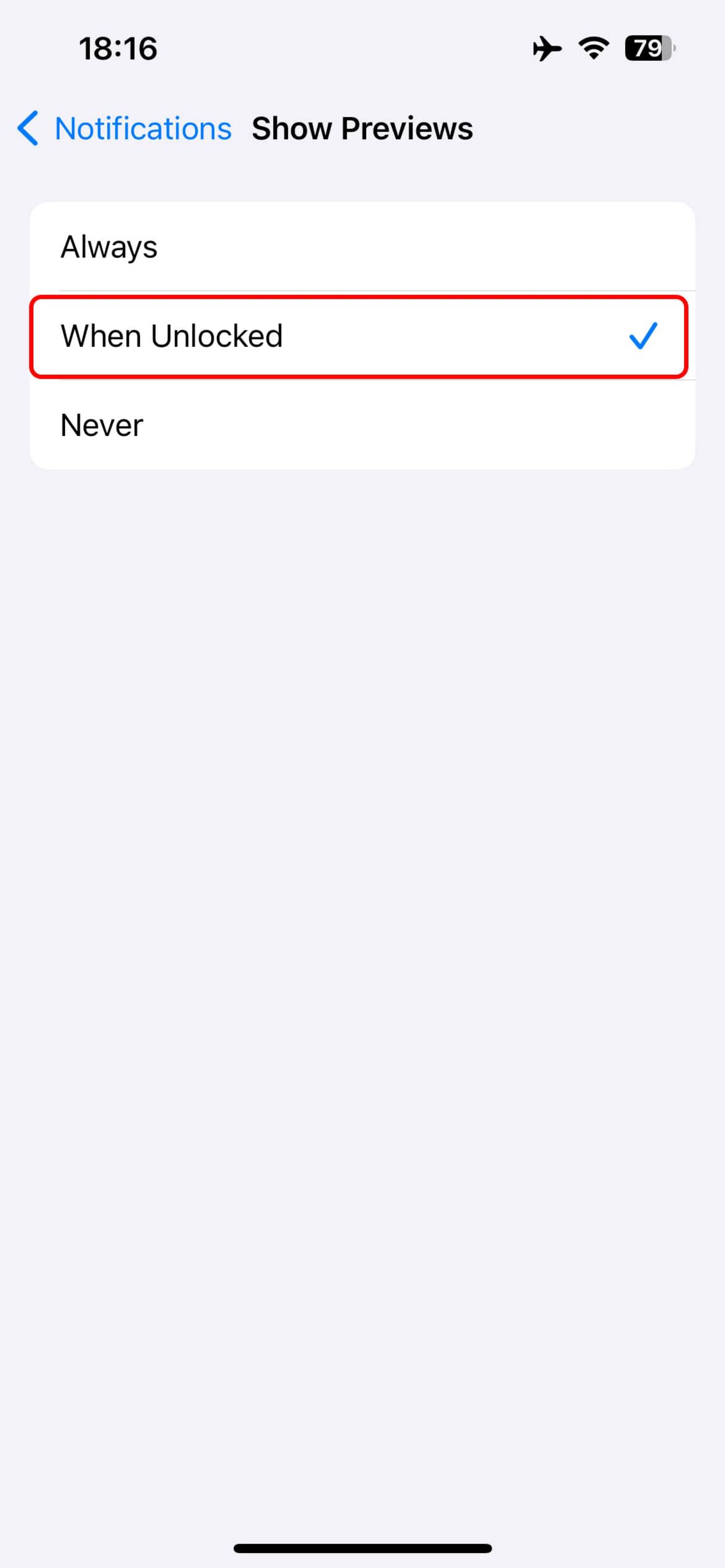 انتخاب Show Previews و تنظیم روی When Unlocked یا Never