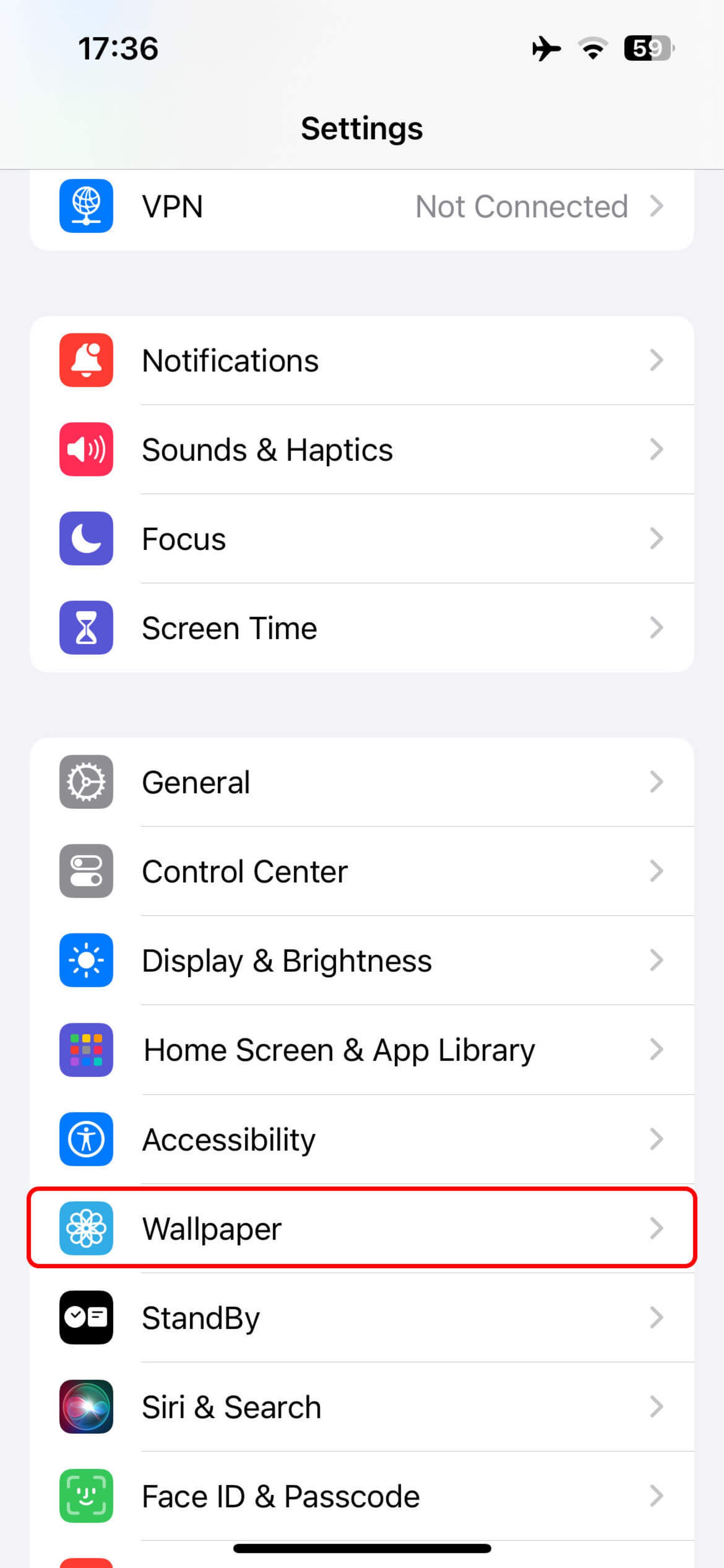 بخش Settings آیفون