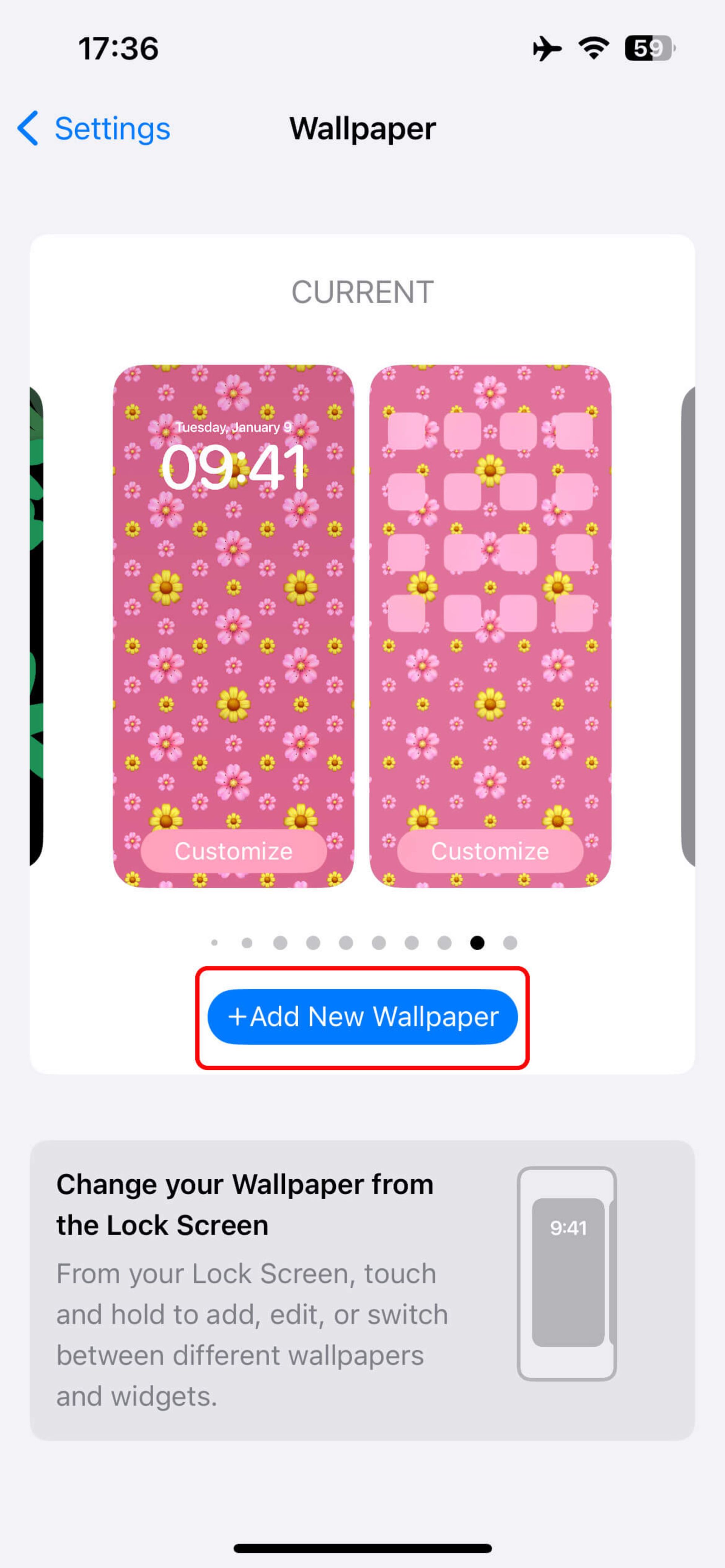 انتخاب گزینه‌ی Add new wallpaper