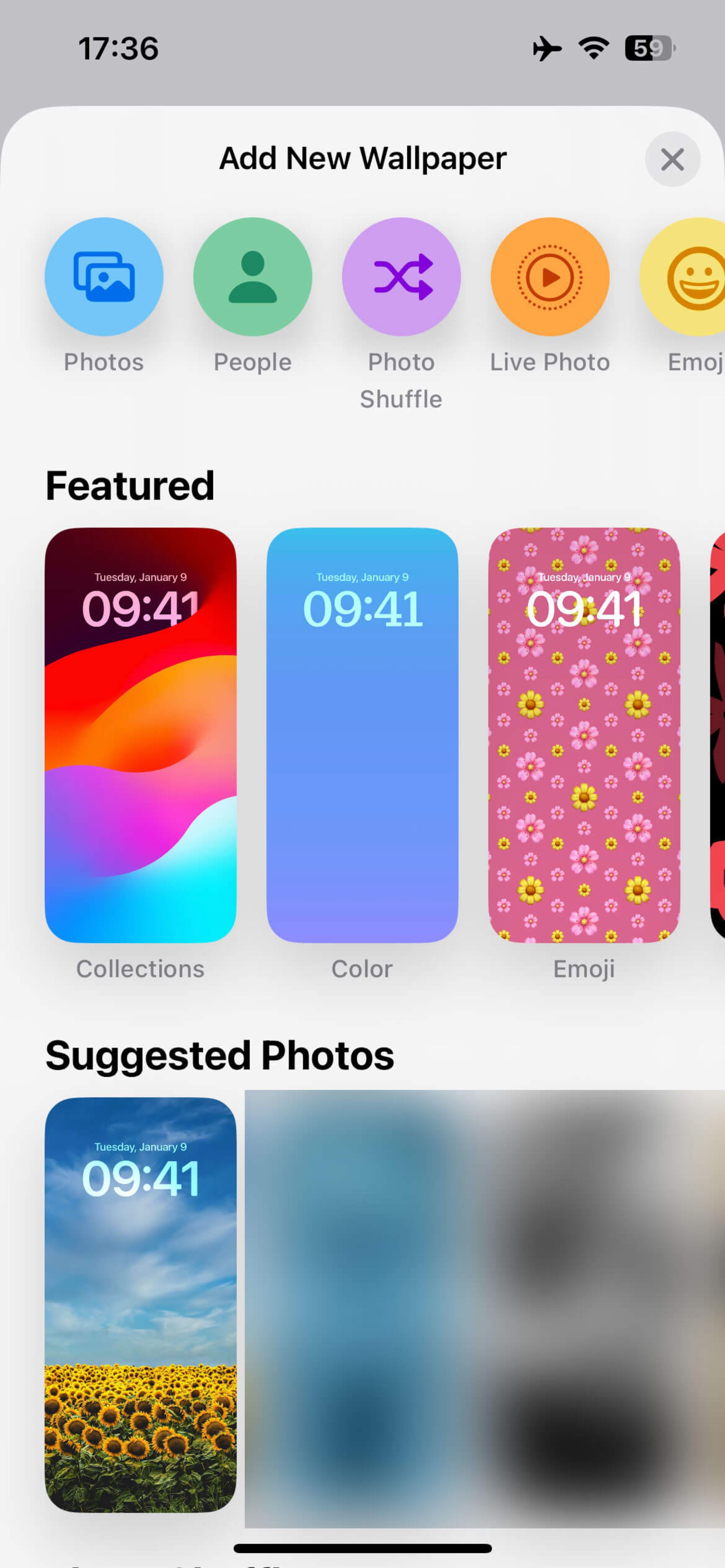 صفحه انتخاب والپیپر برای آیفون