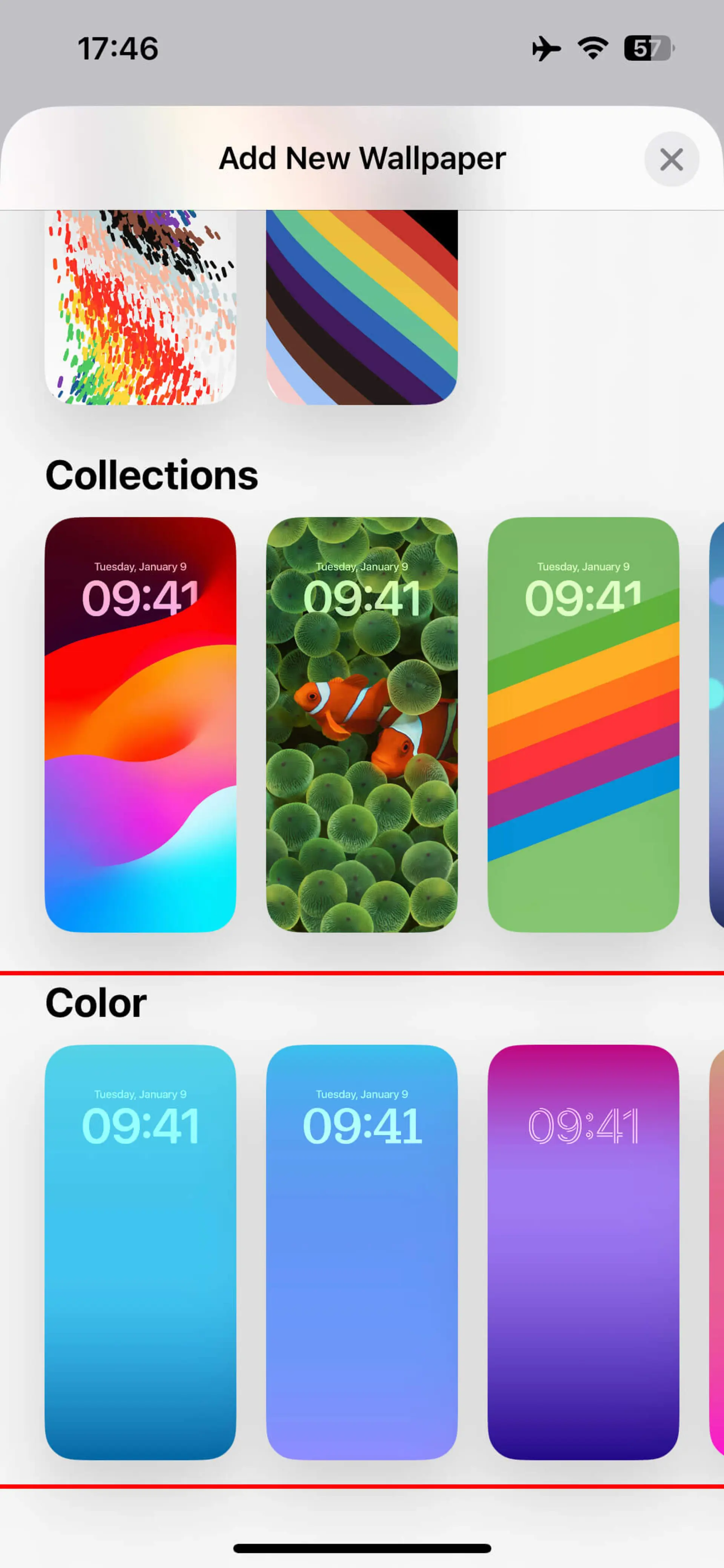 صفحه Add new wallpaper آیفون و دسته Color