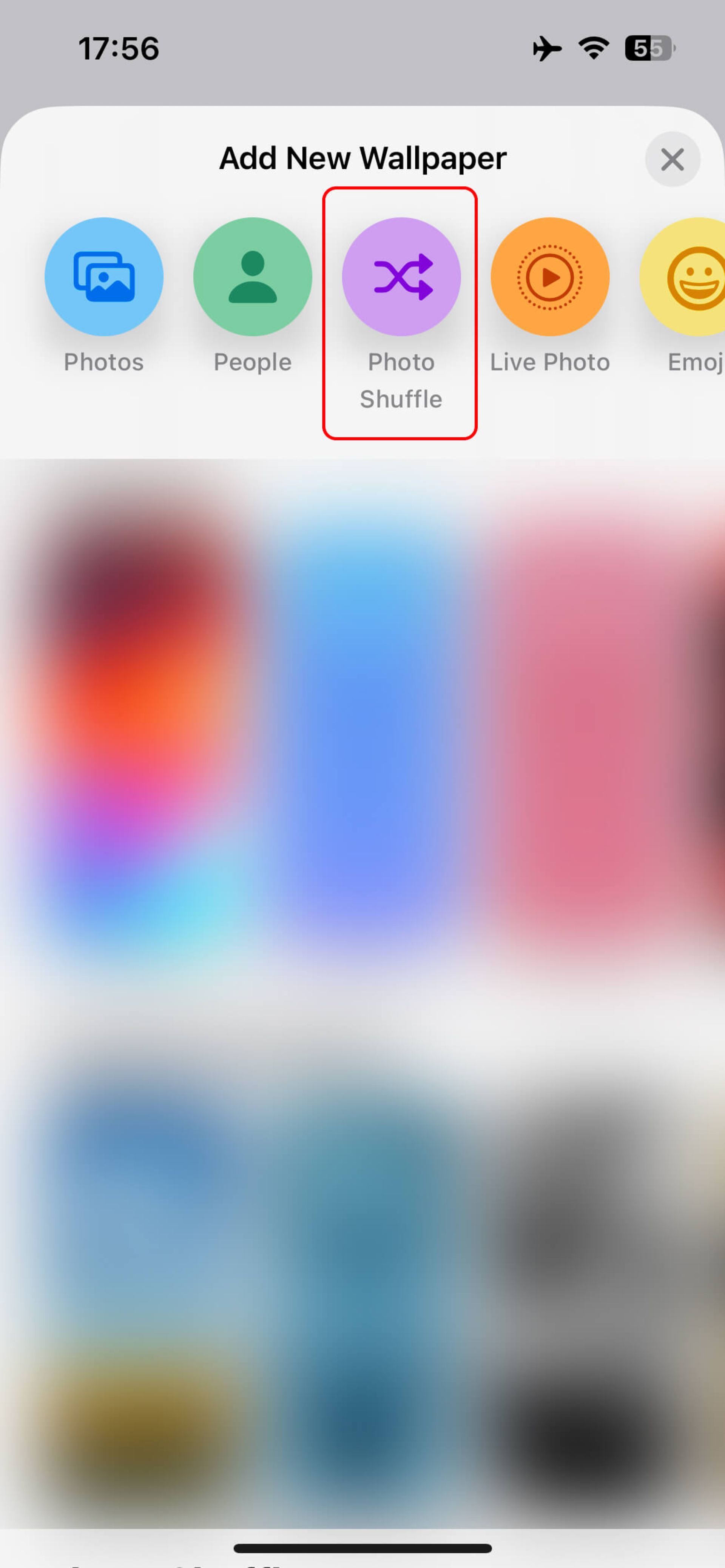 انتخاب آیکن Photo Shuffle در آیفون