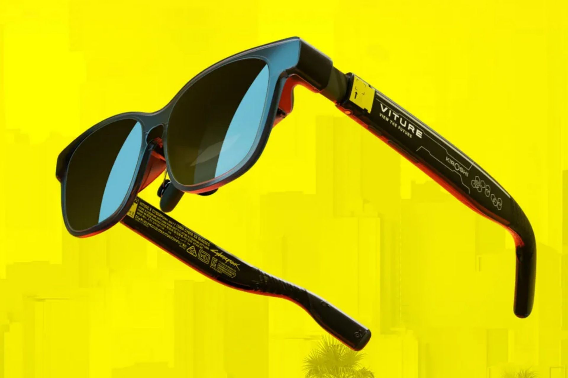 عینک هوشمند Viture x Cyberpunk 2077 Luma Cyber XR Glasses به‌صورت معلق در هوا