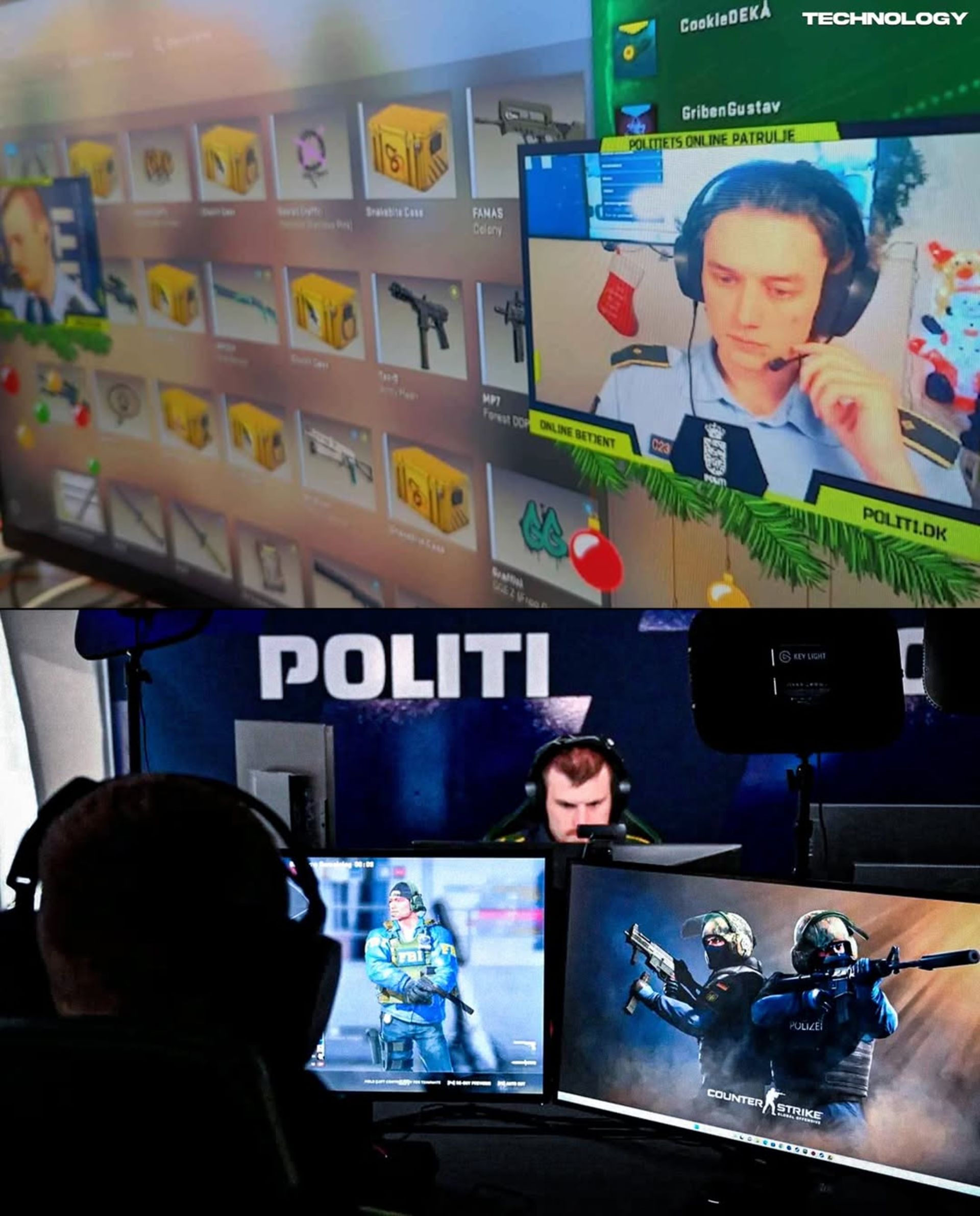 دو مرد جوان در لباس پلیس در حال بازی‌کردن