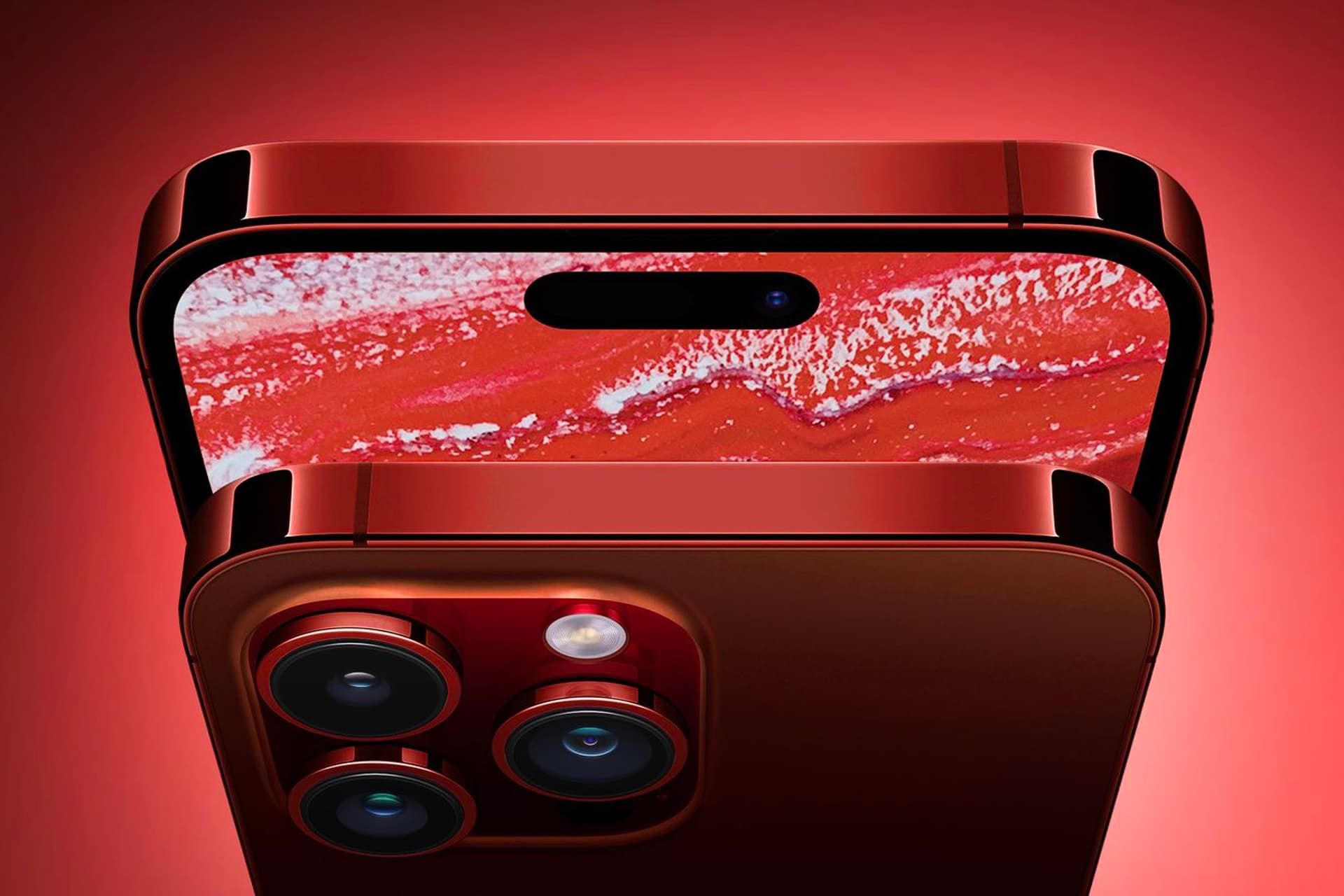 آیفون ۱۵ پرو قرمز تیره نمای داینامیک آیلند غیررسمی