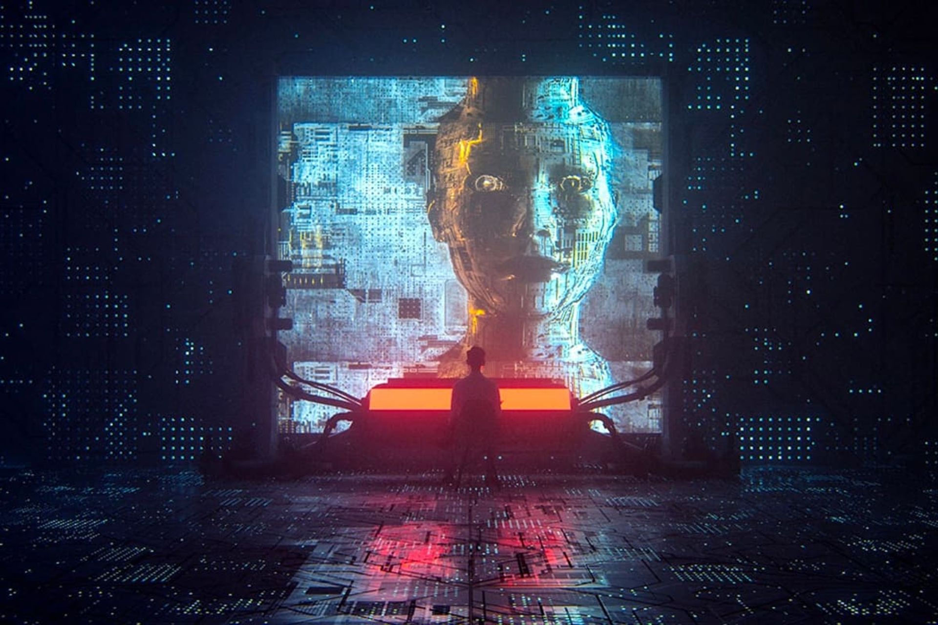 اتاق تاریک با چهره هوش مصنوعی / AI طرح گرافیکی